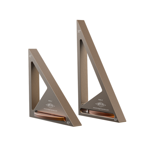 Two Caramel triangular rulers MMS-KIt with brown measurement markings on a white background