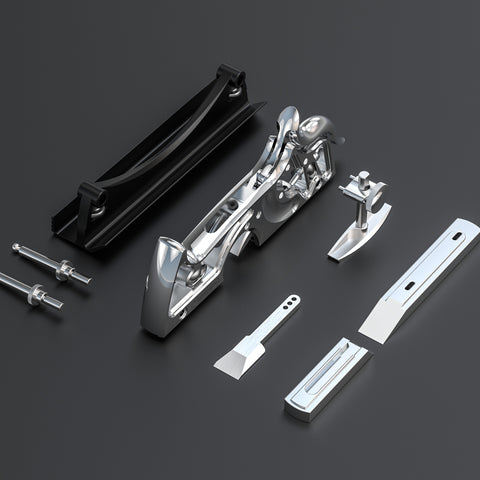 HP-10 Foxtail Convertible Plane, a precision hand tool for woodworking tasks, showcasing a metallic silver body with intricate design elements.