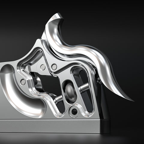 HP-10 Foxtail Convertible Plane, a precision hand tool for woodworking tasks, showcasing a metallic silver body with intricate design elements.