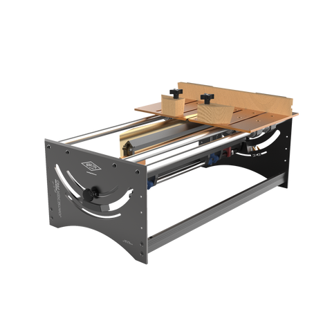 An adjustable back saw mounted on a frame, with a focus on the blade and the saw's structure, indicating a high-quality tool for precision cutting.