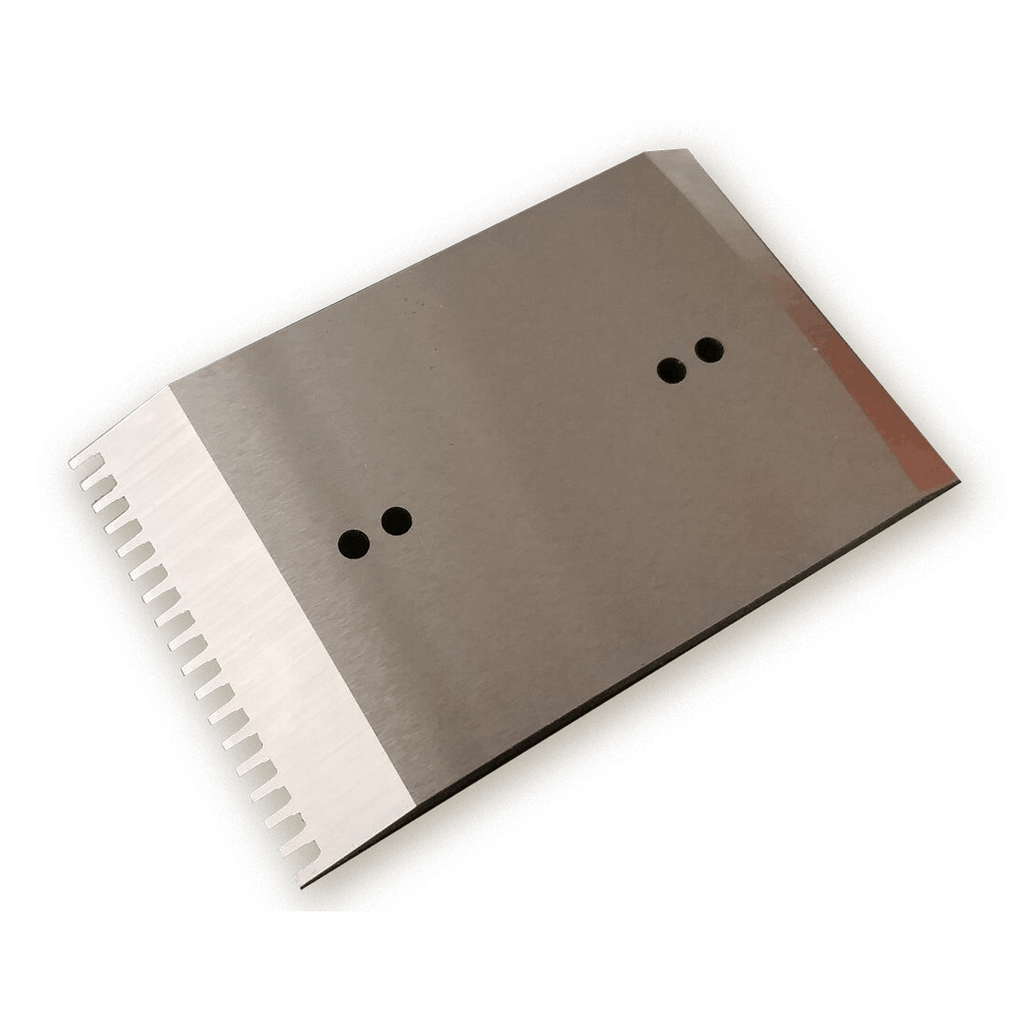 A replacement iron blade for an HP-12 bench plane, showing the scraping iron with two different bevel angles for planing and scrubbing.