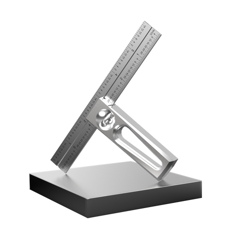 A DS-6v2 Double Square tool made of stainless steel with laser-etched graduations, featuring a try square, depth gauge, and a marking gauge.