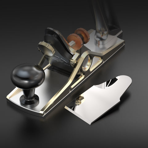 HP-14 Scraper Plane, a hand planing tool with a metal body, black anodized aluminum top, and stainless steel parts.