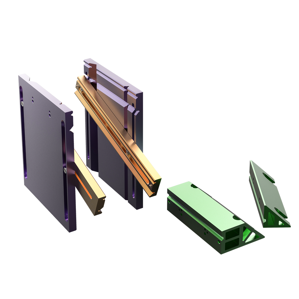 An image showing the DJ-3-J Jaw Kit components which are parts of a drilling jig accessory. The kit includes various metallic parts with precision engineering, displayed against a white background.