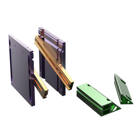 An image showing the DJ-3-J Jaw Kit components which are parts of a drilling jig accessory. The kit includes various metallic parts with precision engineering, displayed against a white background.