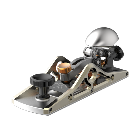 HP-9v2 Dual Angle Block Plane with silver stainless steel sole, brass and black details, and an adjustable throat plate.
