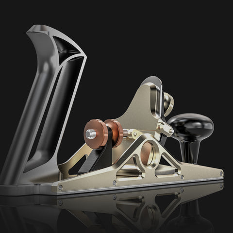 HP-14 Scraper Plane, a hand planing tool with a metal body, black anodized aluminum top, and stainless steel parts.