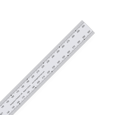 A set of one stainless steel SR series bench rules of different sizes, with laser-etched graduations 