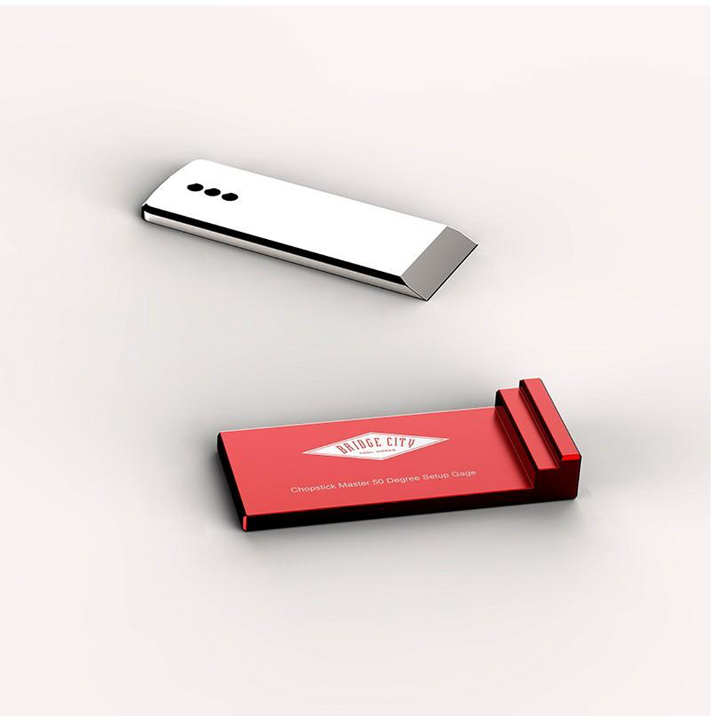 A 50 Degree Honing Kit consisting of a silver-colored hardened steel iron and a red honing plate with the Bridge City Tool Works logo.