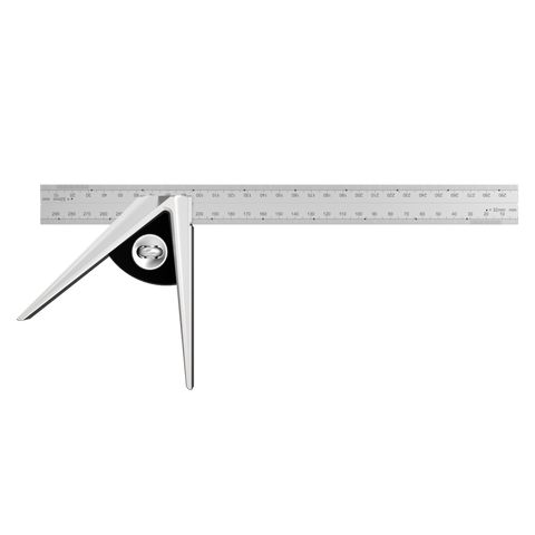 A set of combination squares with stainless steel milled legs and laser-etched graduations. The tools are used for measuring and marking in woodworking and metalworking.