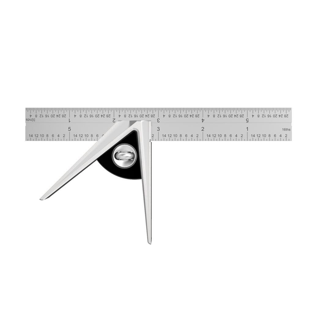 A set of combination squares with stainless steel milled legs and laser-etched graduations. The tools are used for measuring and marking in woodworking and metalworking.