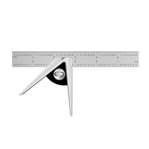 A set of combination squares with stainless steel milled legs and laser-etched graduations. The tools are used for measuring and marking in woodworking and metalworking.
