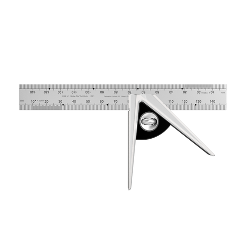 A set of combination squares with stainless steel milled legs and laser-etched graduations. The tools are used for measuring and marking in woodworking and metalworking.