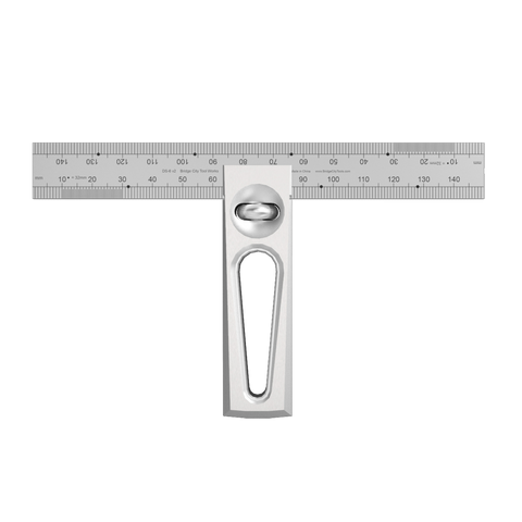 A DS-6v2 Double Square tool made of stainless steel with laser-etched graduations, featuring a try square, depth gauge, and a marking gauge.