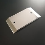 A silver-colored dual edge plane iron designed for the HP-9v2 block plane, showing the beveled edges and mounting holes.