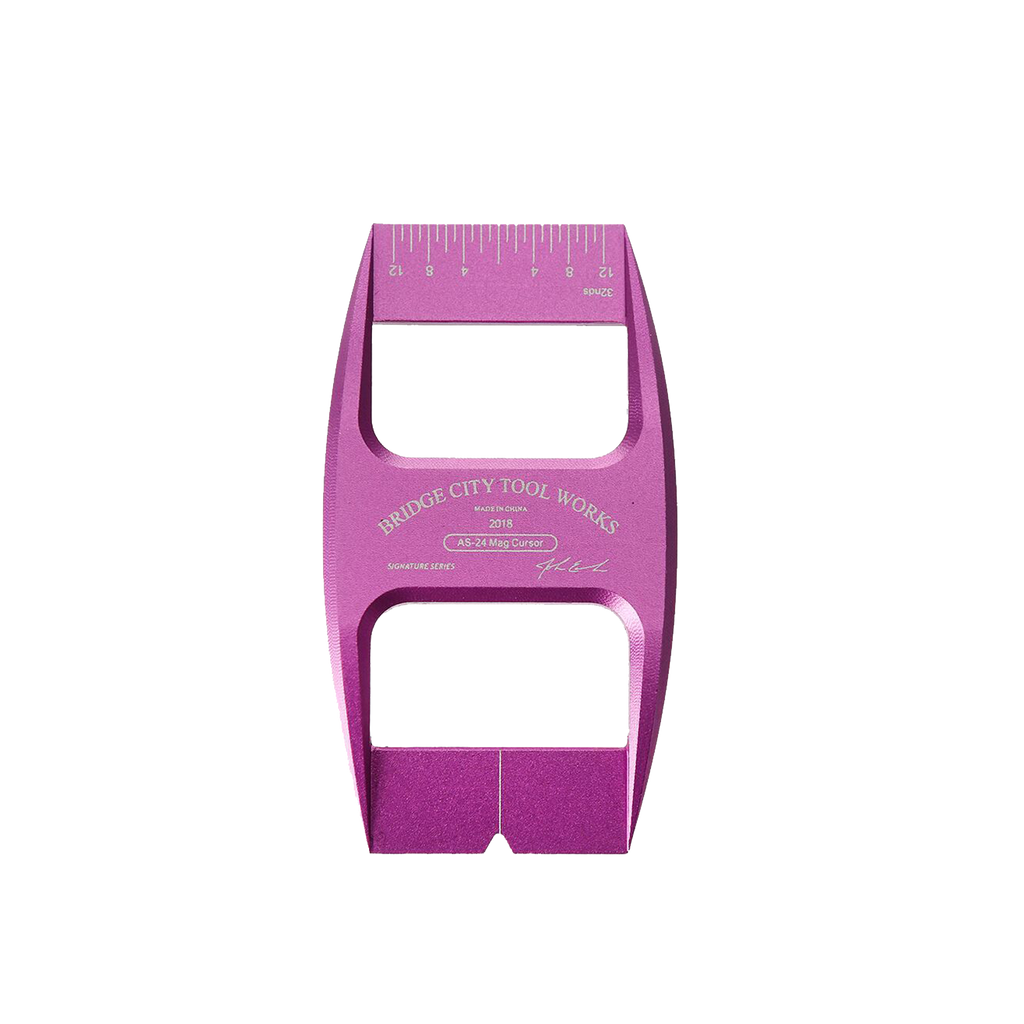 purple magnetic cursor, designed for use with an adjustable square for making quick positioning marks on workpieces.