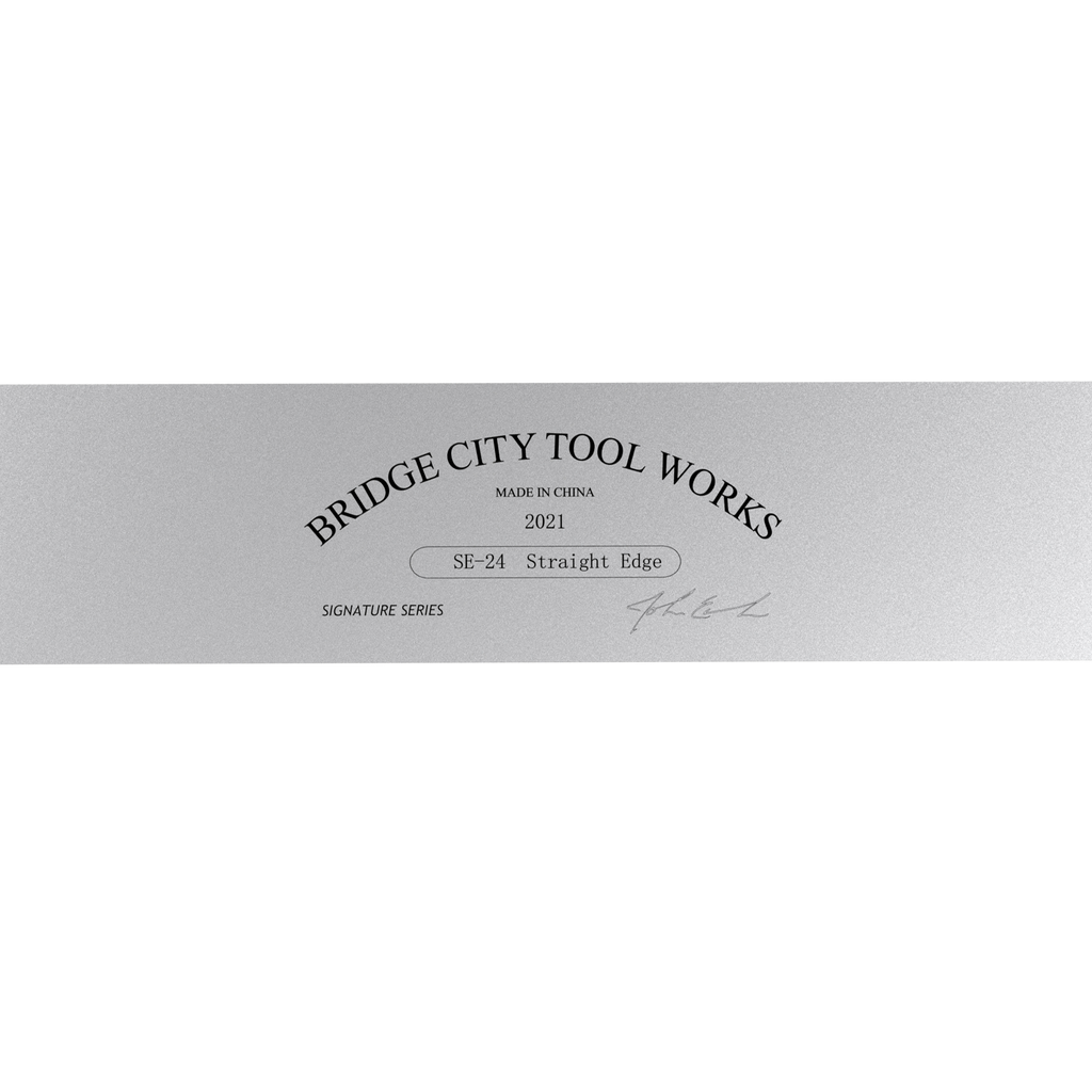 A 24 inch straight edge tool made by Bridge City Tool Works, with a signature series label indicating it's part of a special edition or collection.
